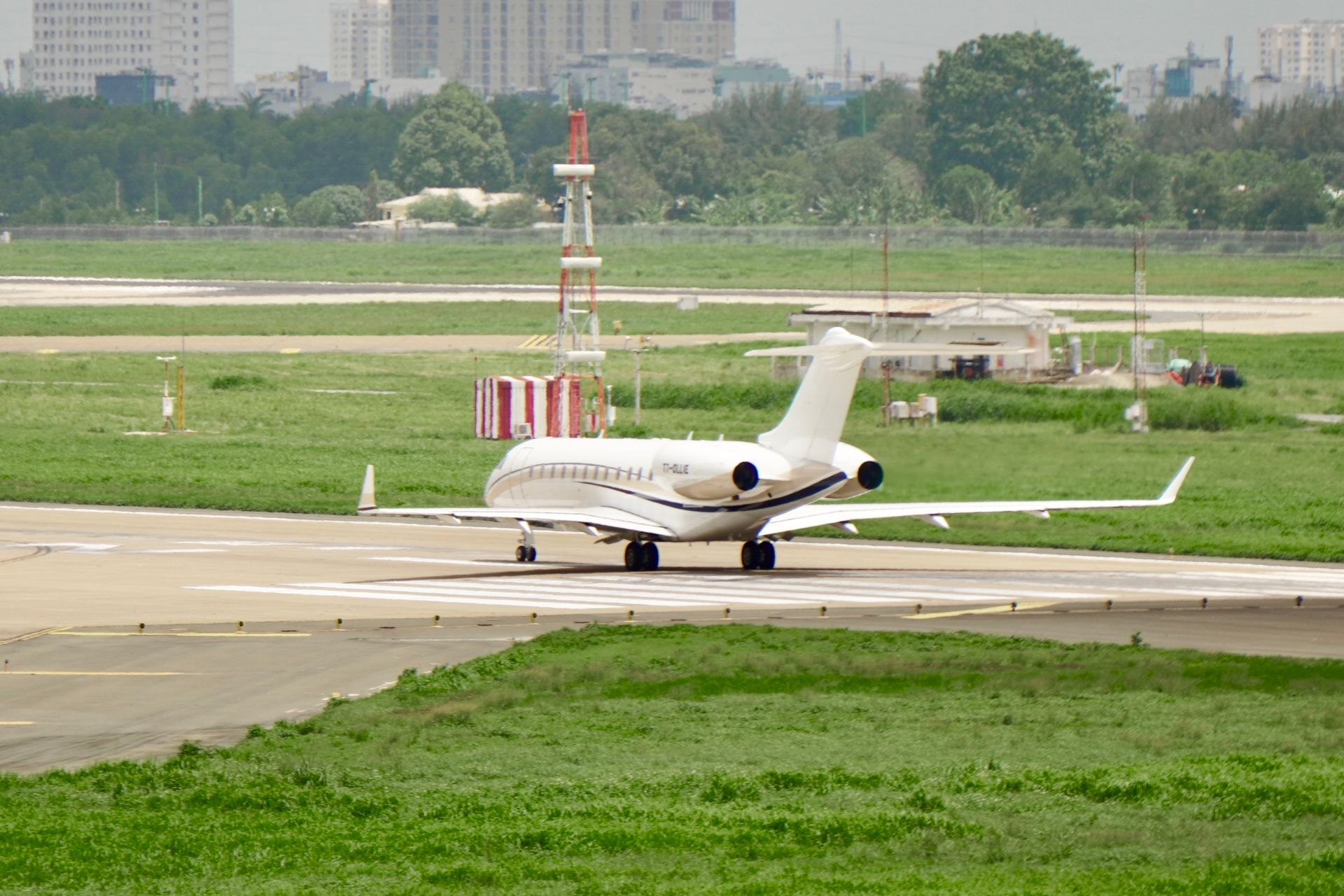 A private jet on an airport taxiway