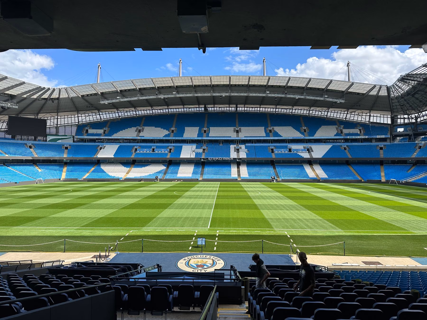 A professional football stadium prepared for play