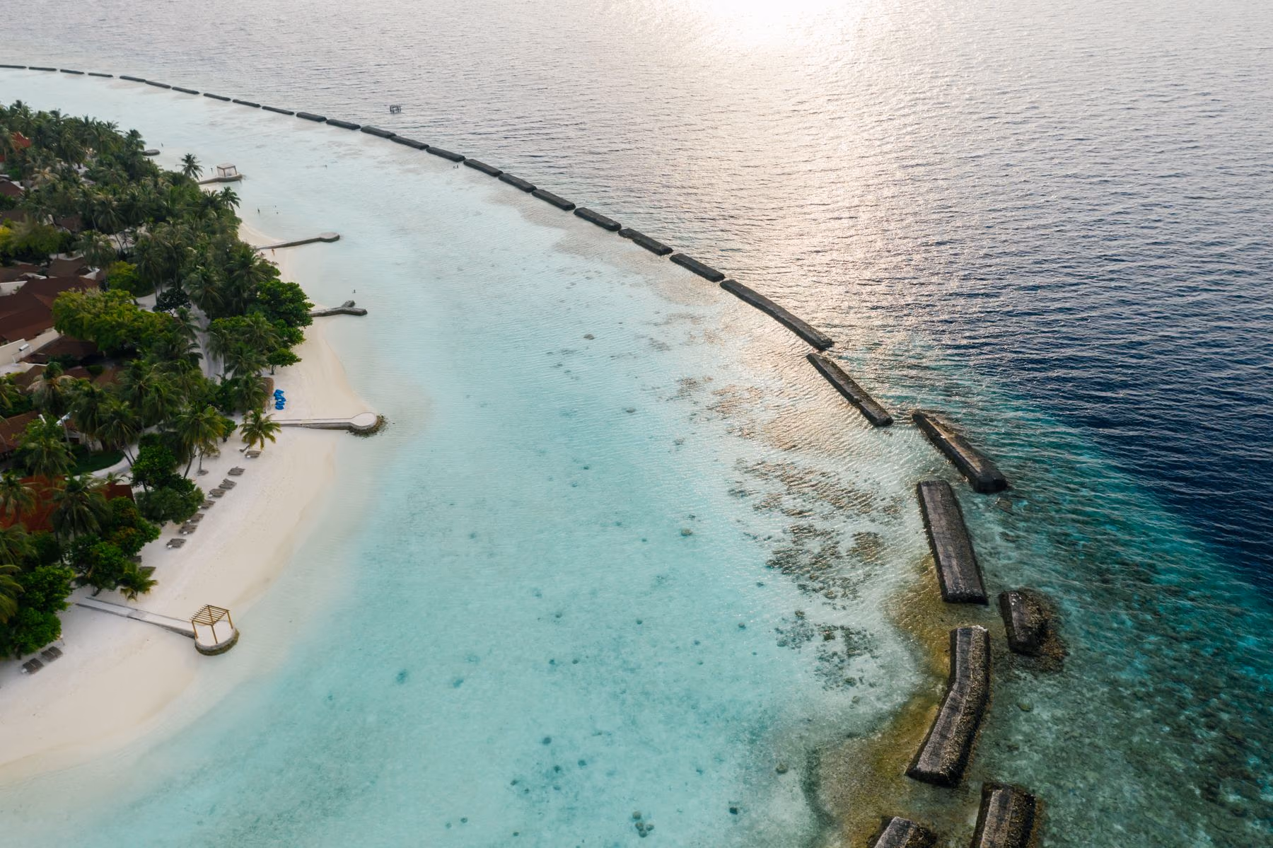 A secluded island shoreline viewed from above